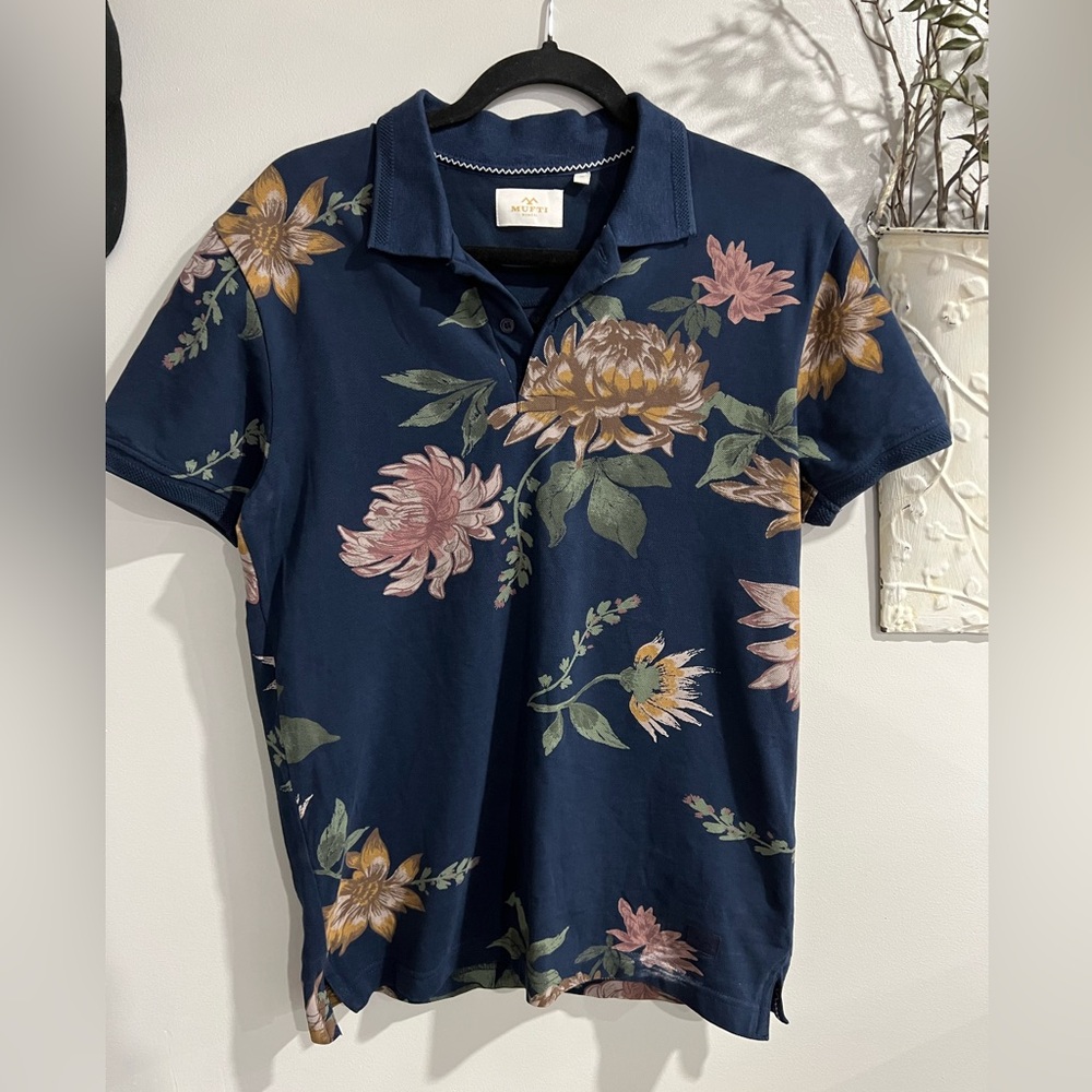 MUFTI  100% Cotton Floral Polo Shirt Mens Medium